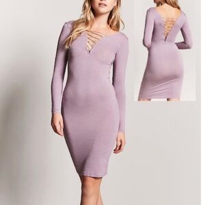Forever 21 Lavender Lace Up Midi Bodycon Dress Size Small